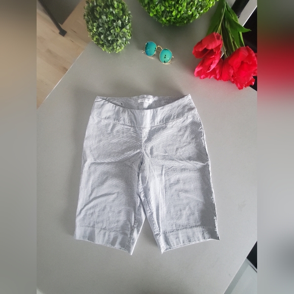 S.C. & CO. Beau bermudas rayé de couleur bleu-gris et blanc - Picture 2 of 8